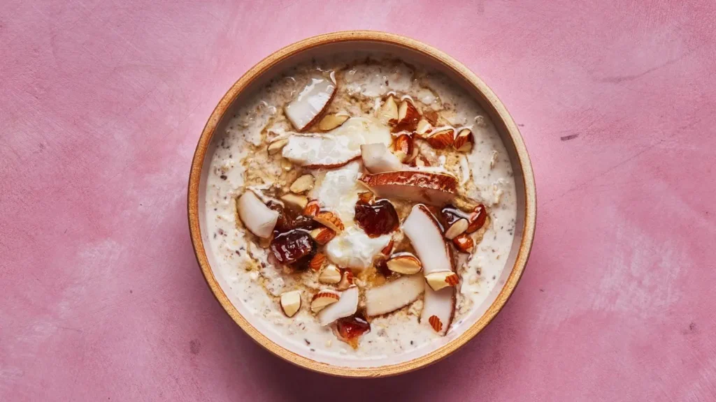 Dates served with nuts and plain yogurt as part of a balanced snack.